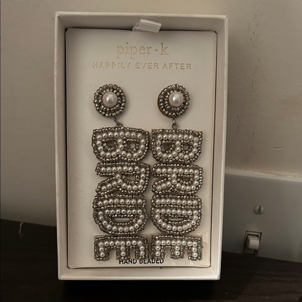 piper.k White Pearl Hand-Beaded Statement Earrings